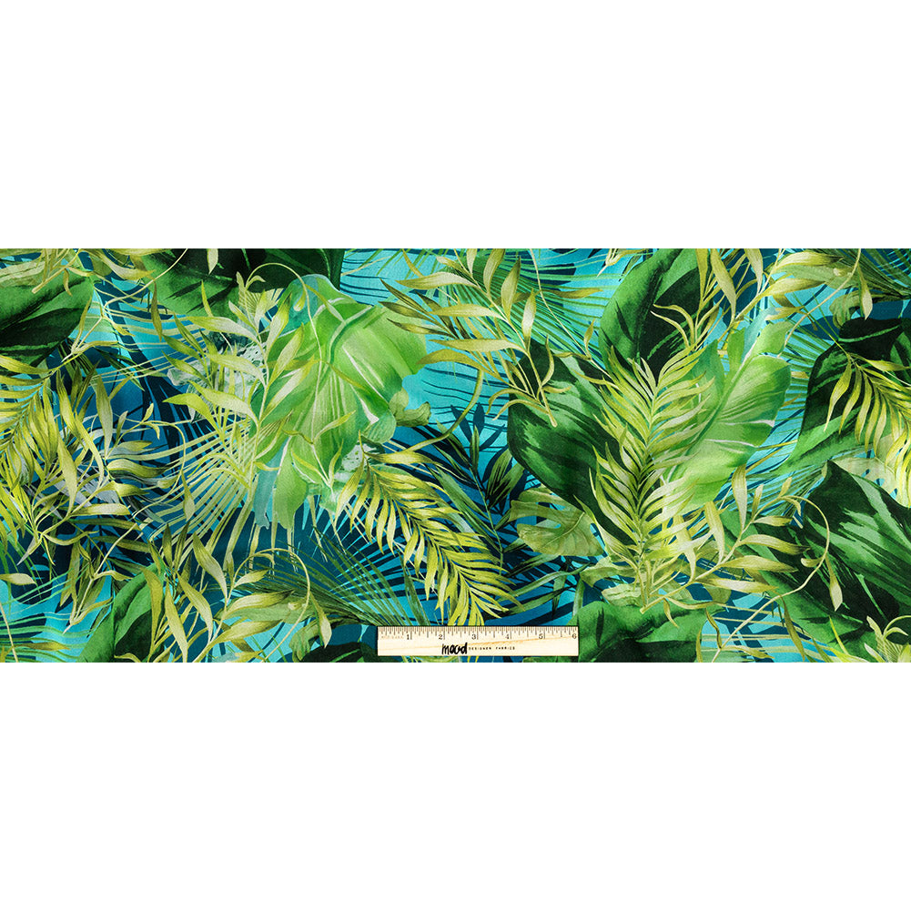 Mood Exclusive Italian Green and Blue Ferns and Foliage Digitally Printed Silk Chiffon Full