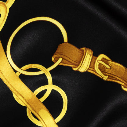 Mood Exclusive Italian Black and Gold Chains and Purse Straps Digitally Printed Silk Charmeuse Detail