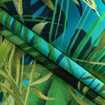 Mood Exclusive Italian Green and Blue Ferns and Foliage Digitally Printed Silk Charmeuse Folded