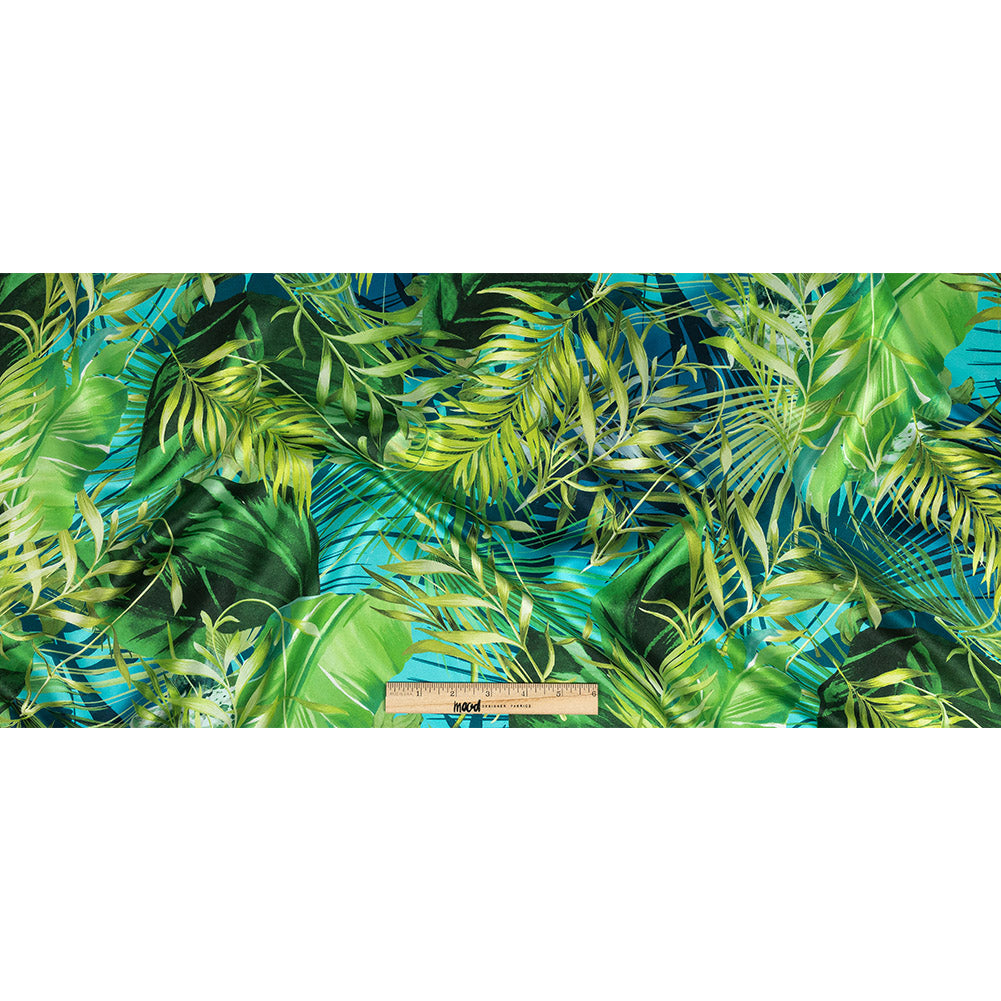 Mood Exclusive Italian Green and Blue Ferns and Foliage Digitally Printed Silk Charmeuse Full