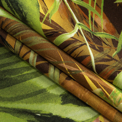 Mood Exclusive Italian Green and Mustard Ferns and Foliage Digitally Printed Silk Charmeuse Folded