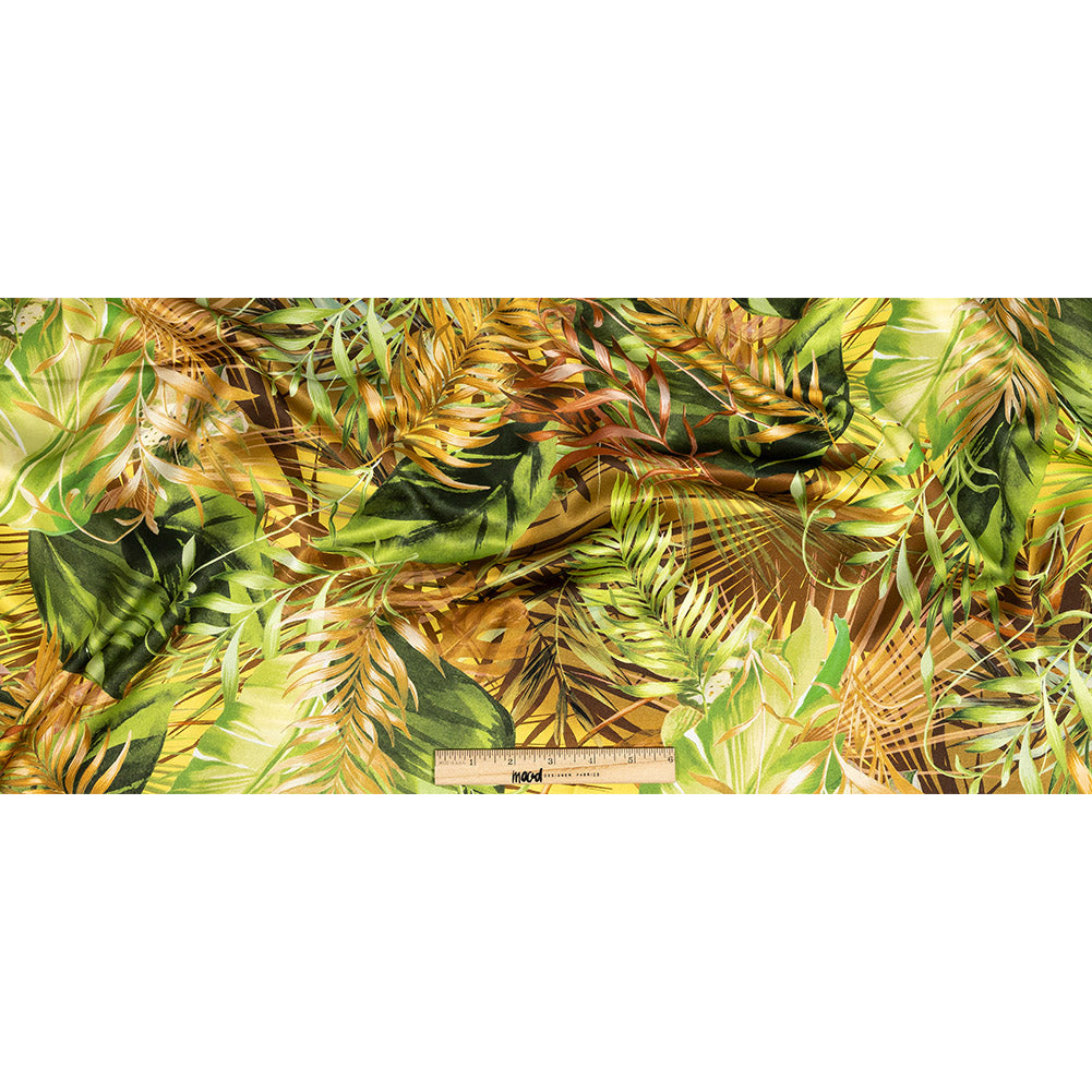 Mood Exclusive Italian Green and Mustard Ferns and Foliage Digitally Printed Silk Charmeuse Full