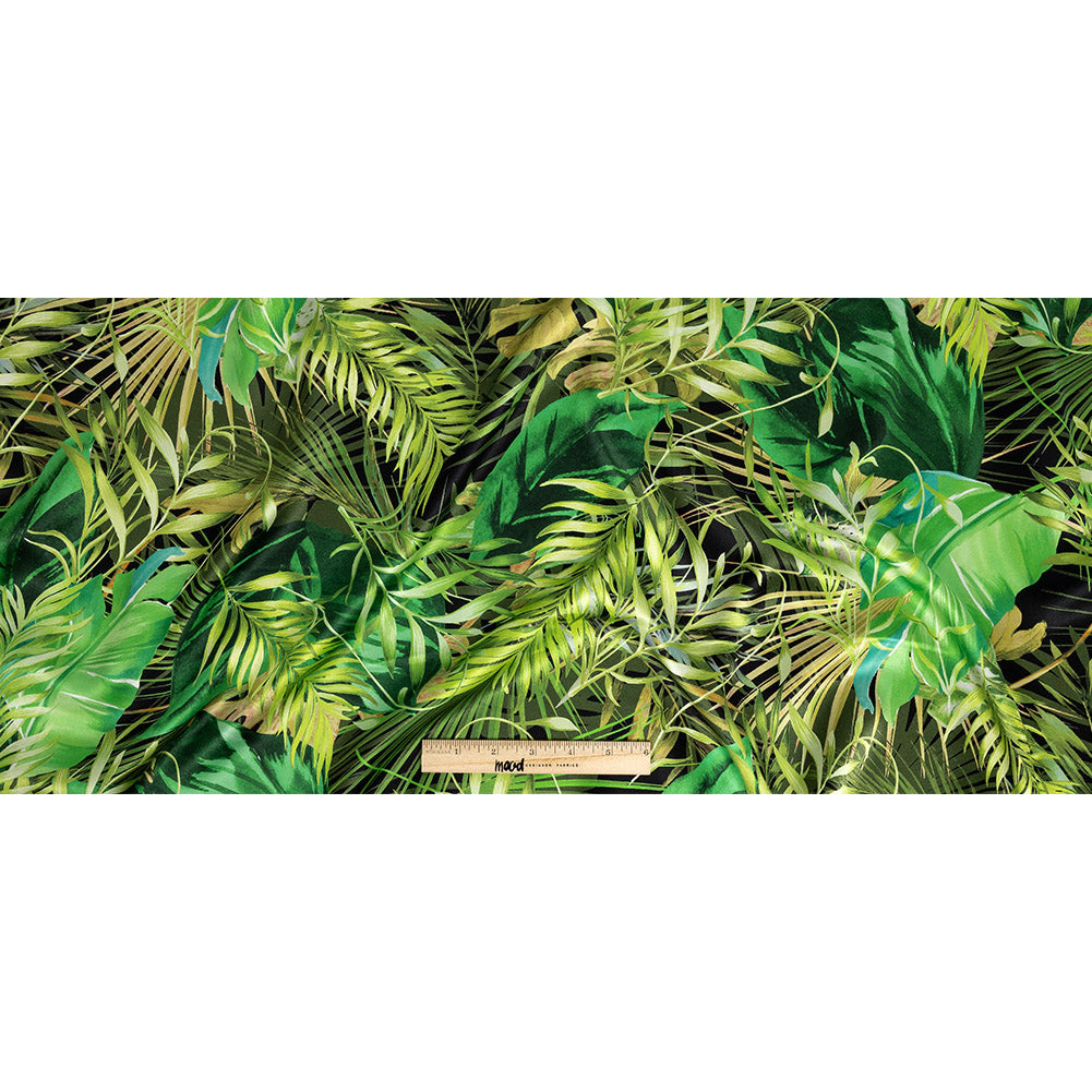 Mood Exclusive Italian Green and Black Ferns and Foliage Digitally Printed Silk Charmeuse Full
