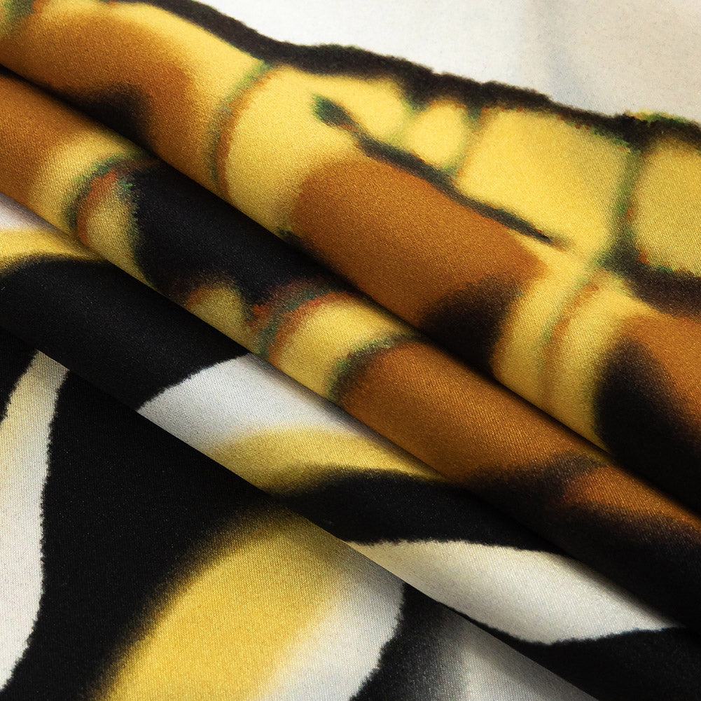 Mood Exclusive Italian White, Yellow and Royal Large-Scale Butterfly Digitally Printed Silk Charmeuse Folded