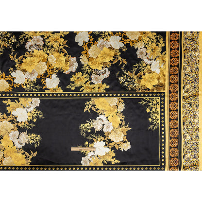 Mood Exclusive Italian Gold and Black Ornate Floral Digitally Printed Silk Charmeuse Panel Full