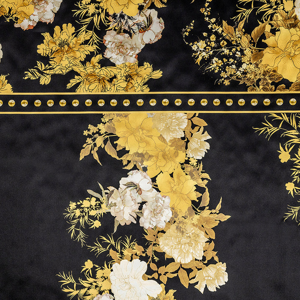 Mood Exclusive Italian Gold and Black Ornate Floral Digitally Printed Silk Charmeuse Panel