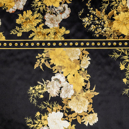 Mood Exclusive Italian Gold and Black Ornate Floral Digitally Printed Silk Charmeuse Panel
