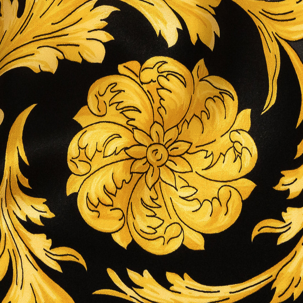 Mood Exclusive Italian Black, Gold and Gunmetal Ornate Digitally Printed Silk Charmeuse Detail