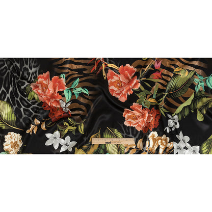 Mood Exclusive Italian Black, Red and Green Animal Markings and Flora Digitally Printed Silk Charmeuse Full