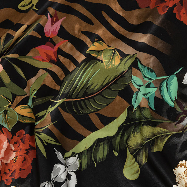Mood Exclusive Italian Black, Red and Green Animal Markings and Flora Digitally Printed Silk Charmeuse