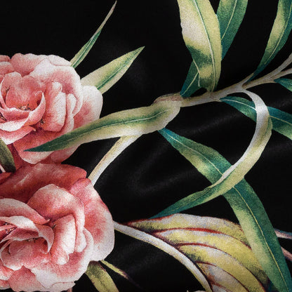 Mood Exclusive Italian Black, Red and Blue Floral Border Digitally Printed Silk Charmeuse Detail