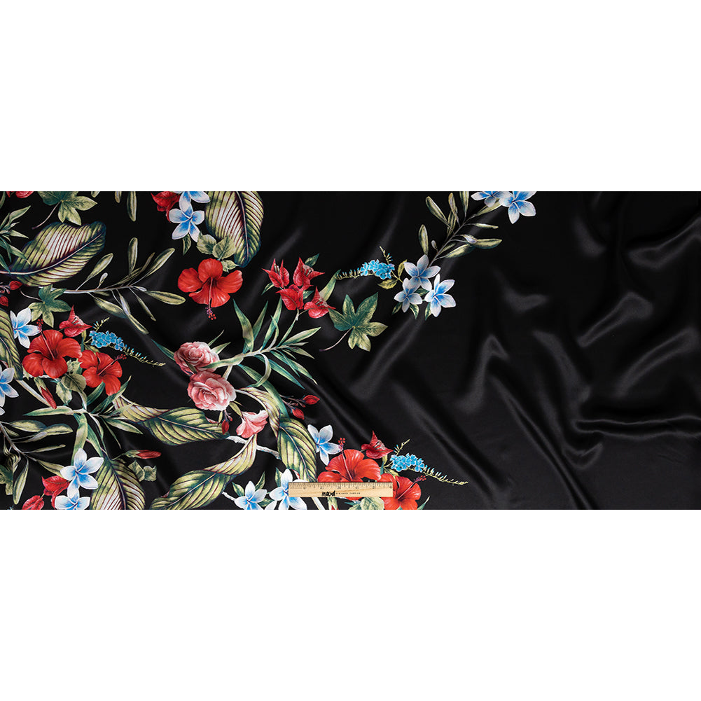 Mood Exclusive Italian Black, Red and Blue Floral Border Digitally Printed Silk Charmeuse Full