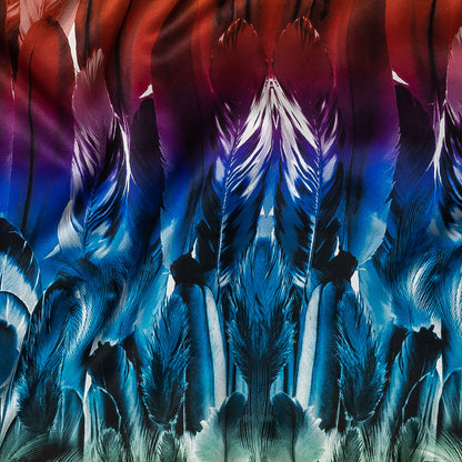 Mood Exclusive Italian Rainbow Feathers Digitally Printed Silk Charmeuse Panel Detail