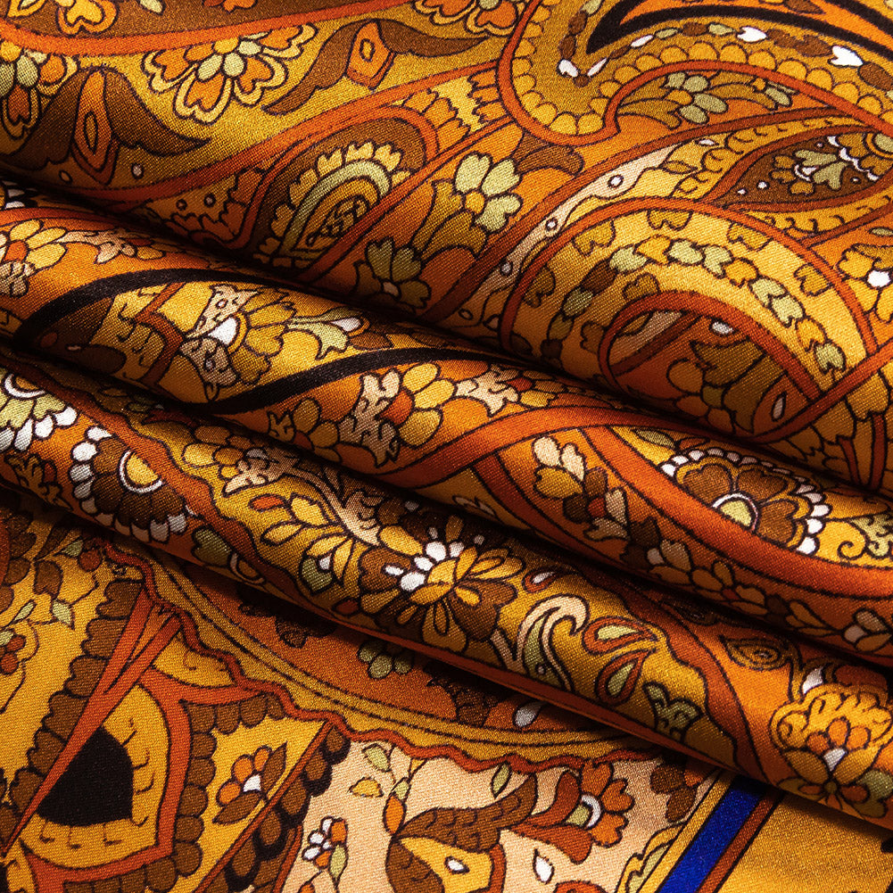 Mood Exclusive Italian Orange and Green Paisley Digitally Printed Silk Charmeuse Panel Folded