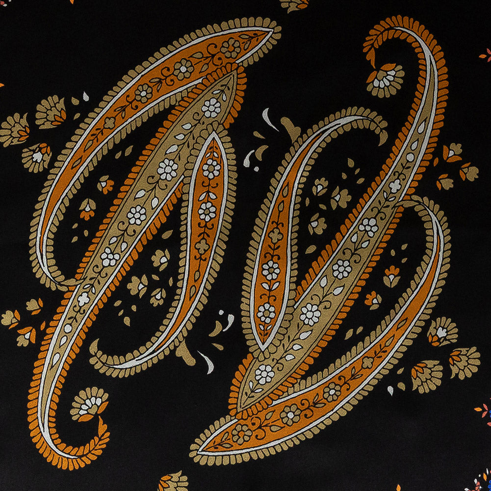 Mood Exclusive Italian Orange and Green Paisley Digitally Printed Silk Charmeuse Panel Detail