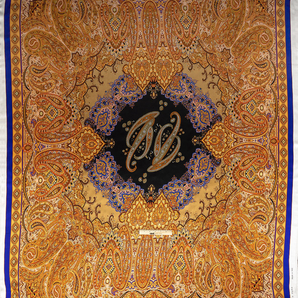 Mood Exclusive Italian Orange and Green Paisley Digitally Printed Silk Charmeuse Panel Full
