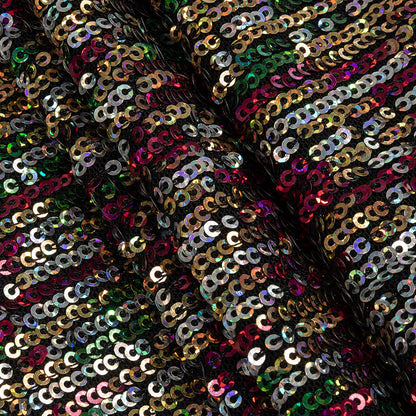 Mesh with Sequins - Metallic Rainbow on Black - Flavio Collection