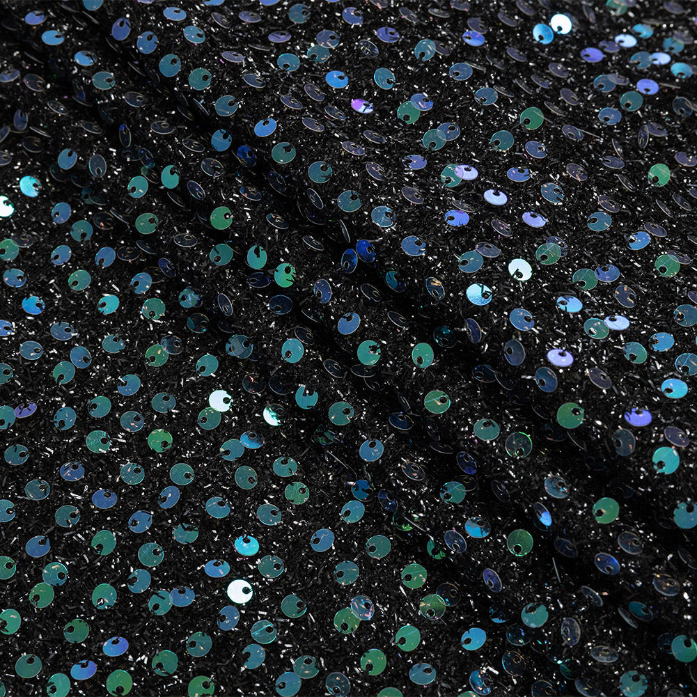 Rossi Navy and Green Two-Tone Circle Paillette Sequins - Folded