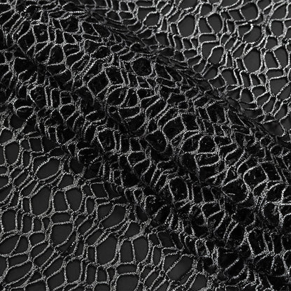 Webbed Guipure Lace - Black with Metallic Silver Foil Folded