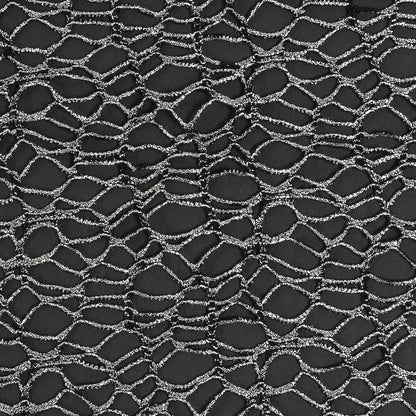Webbed Guipure Lace - Black with Metallic Silver Foil Detail