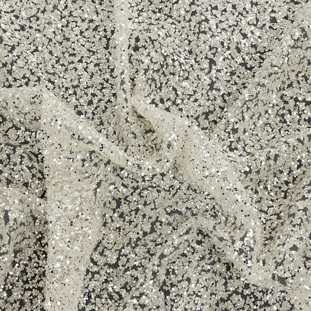 Tulle with Glitter Clusters - Off-White with Platinum - Eminence Collection