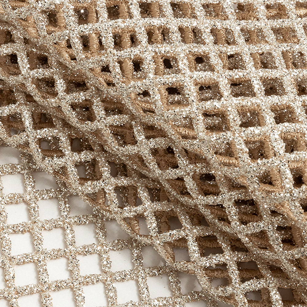 Guipure Lace with Glitter - Champagne Diamonds Detail