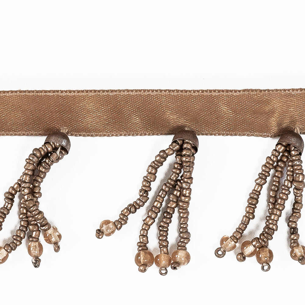 Brown Beaded Fringe with a Satin Lip - 1.875" Detail