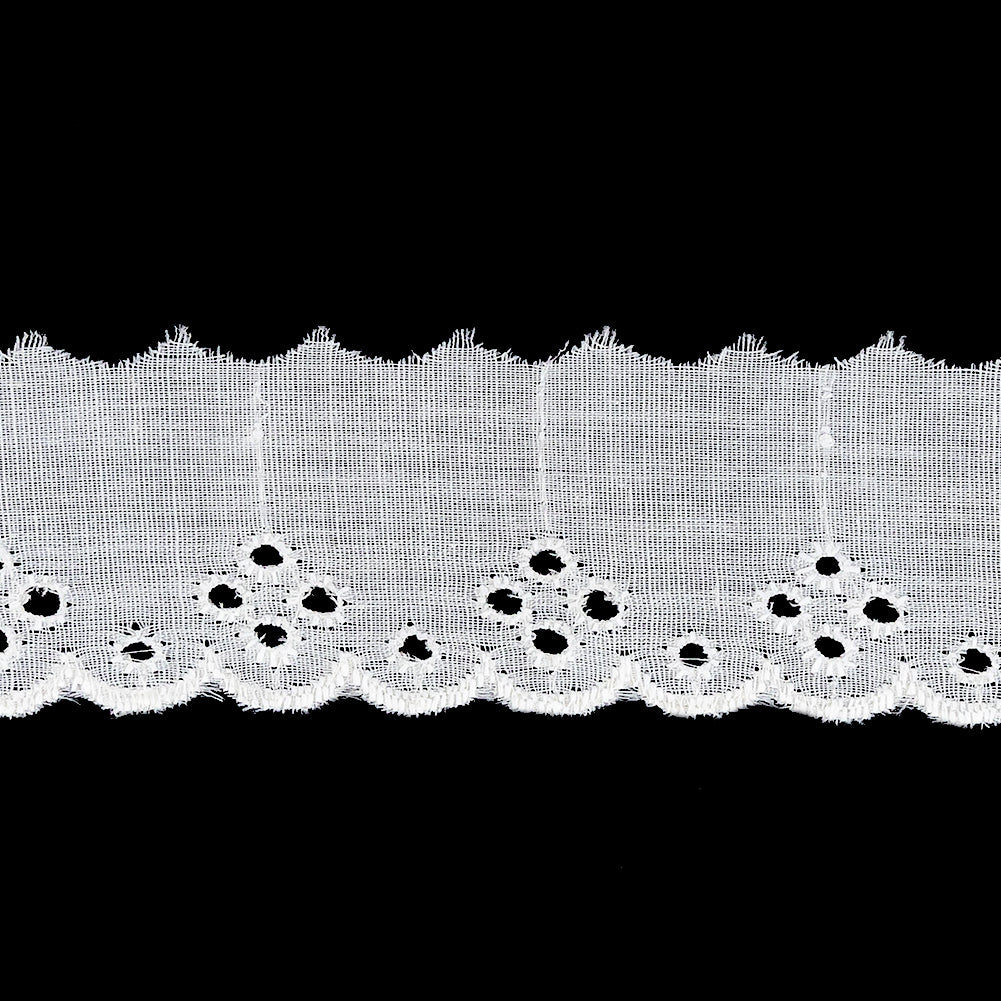 Off-White Floral Eyelet Trim With Finished Scalloped Edge - 1.5" Detail