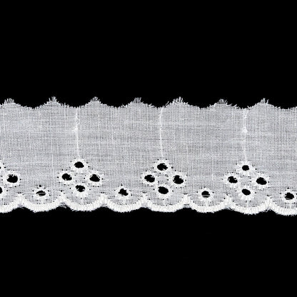 Off-White Floral Eyelet Trim With Finished Scalloped Edge - 1.5" Detail