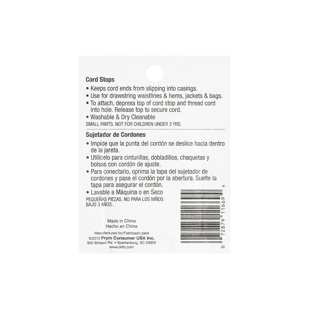 Dritz White Cord Stops - 2 ct Detail