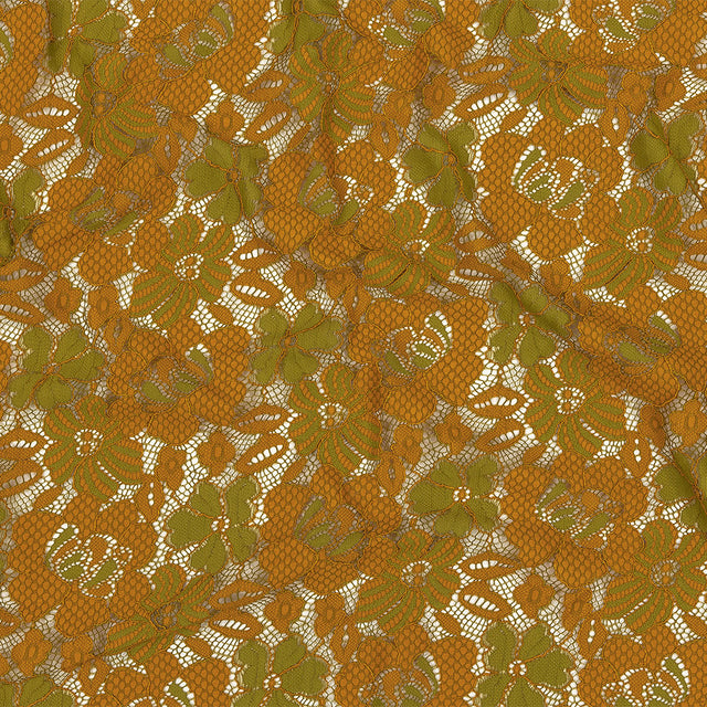 Re-Embroidered Lace - Mustard and Lime Two-Tone Floral