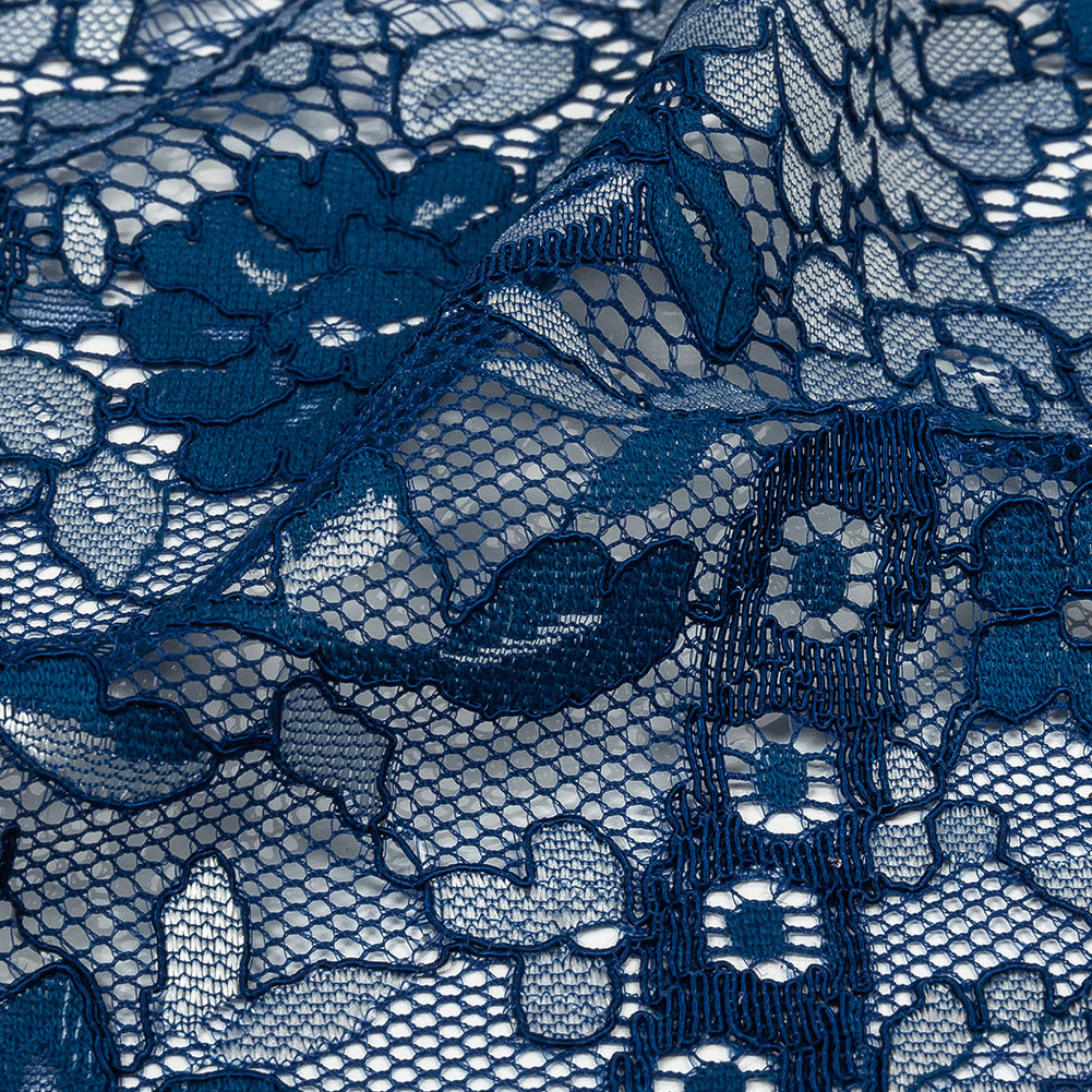 Corded Lace Panel - Cobalt and White Floral Detail