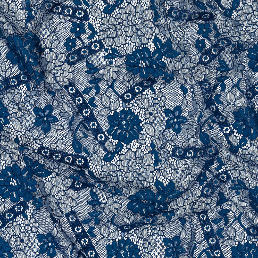 Corded Lace Panel - Cobalt and White Floral