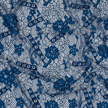 Corded Lace Panel - Cobalt and White Floral
