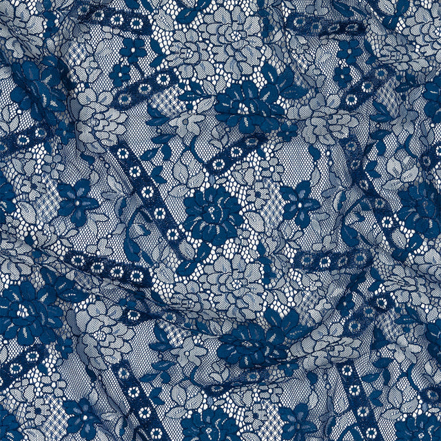 Corded Lace Panel - Cobalt and White Floral