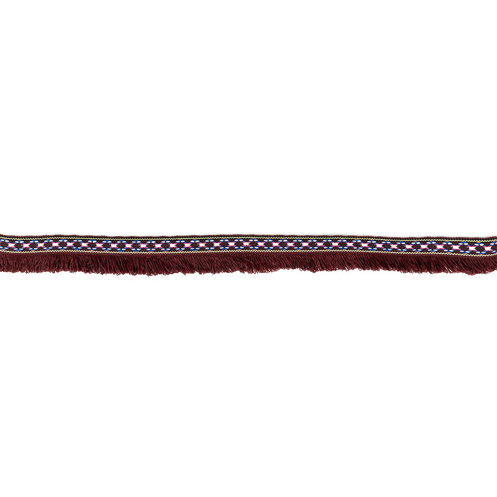 Multicolored and Burgundy Tribal Brushed Fringe Trim - 1.125"