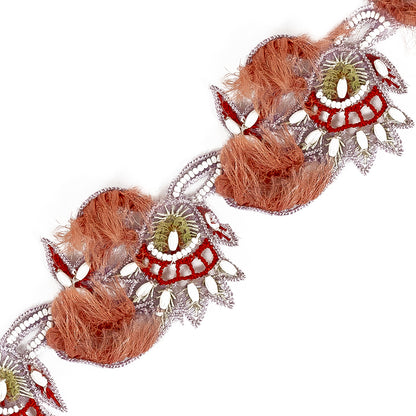 Lilac, Red and Coral Floral Beaded Fringe Trim Detail
