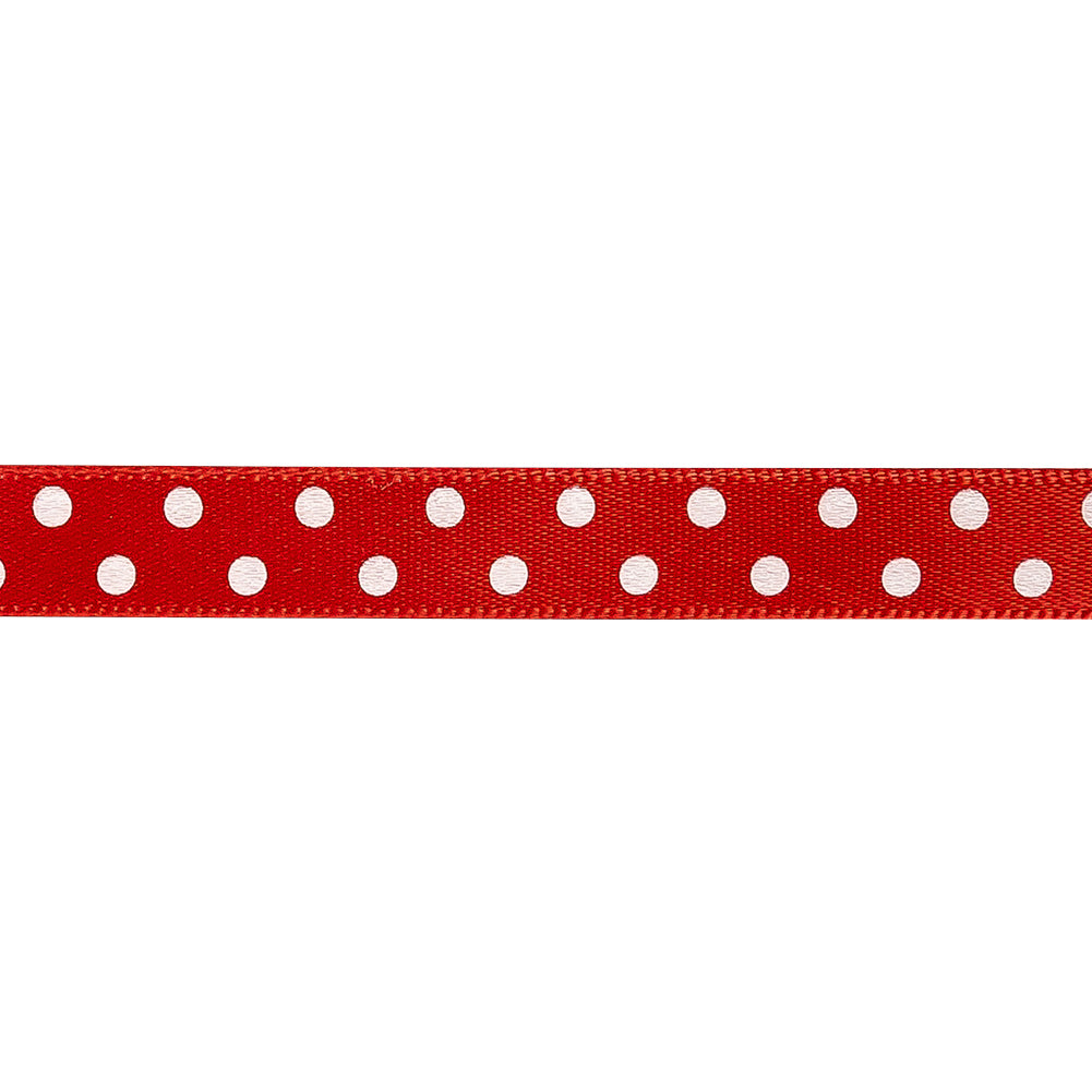 Chinese Red and White Polka Dots Satin Ribbon - 0.375" Detail