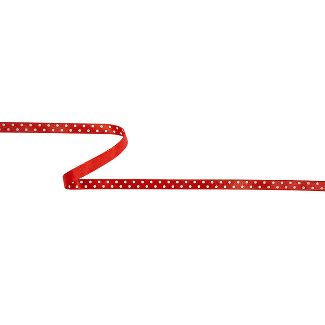 Chinese Red and White Polka Dots Satin Ribbon - 0.375"