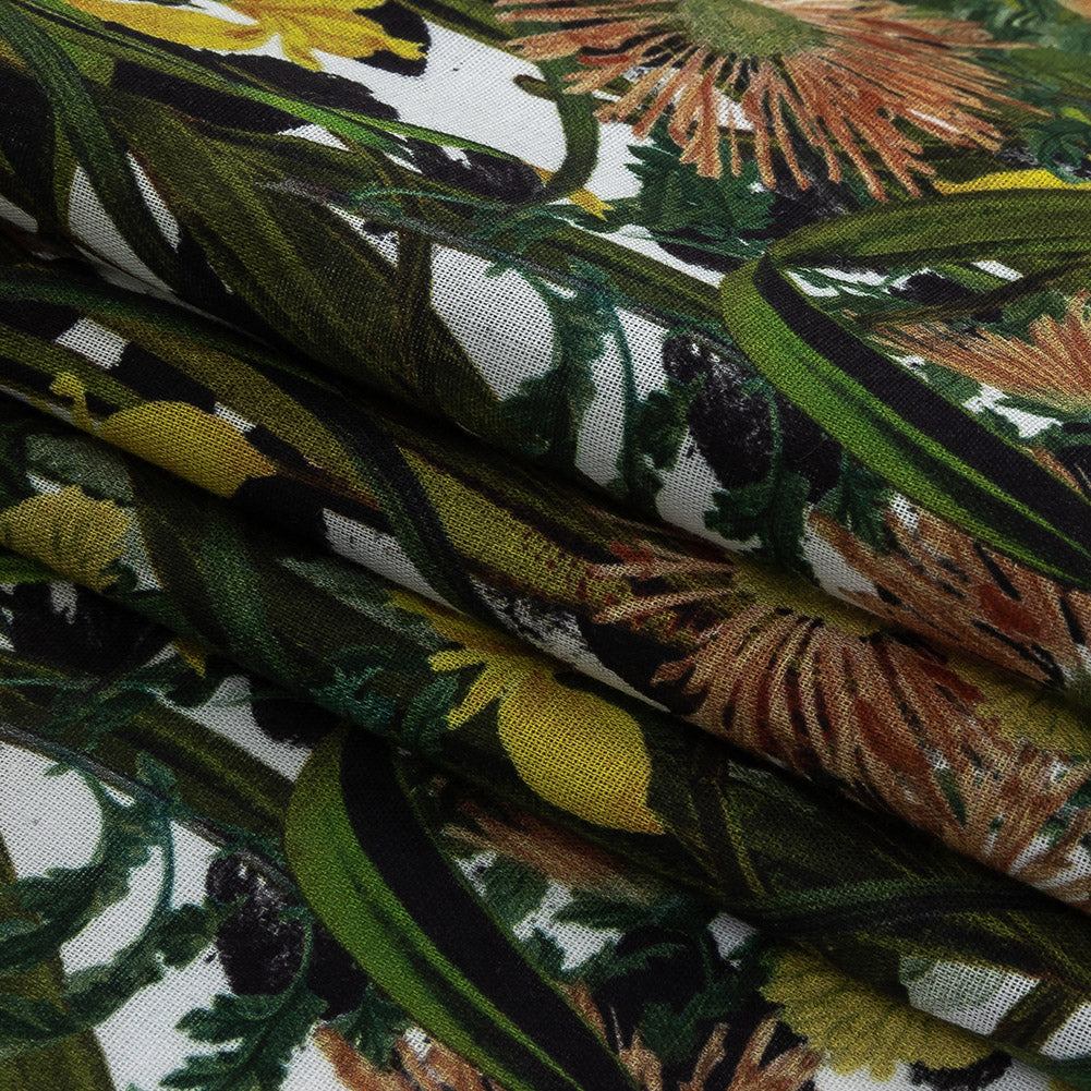 Mercerized Organic Egyptian Cotton Voile - Spotted Iris and Chrysanthemums - Toulouse Collection - Folded