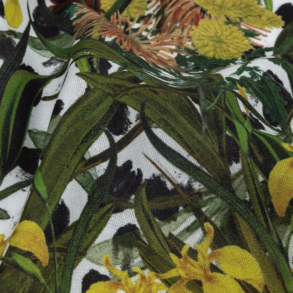 Mercerized Organic Egyptian Cotton Voile - Spotted Iris and Chrysanthemums - Toulouse Collection - Detail