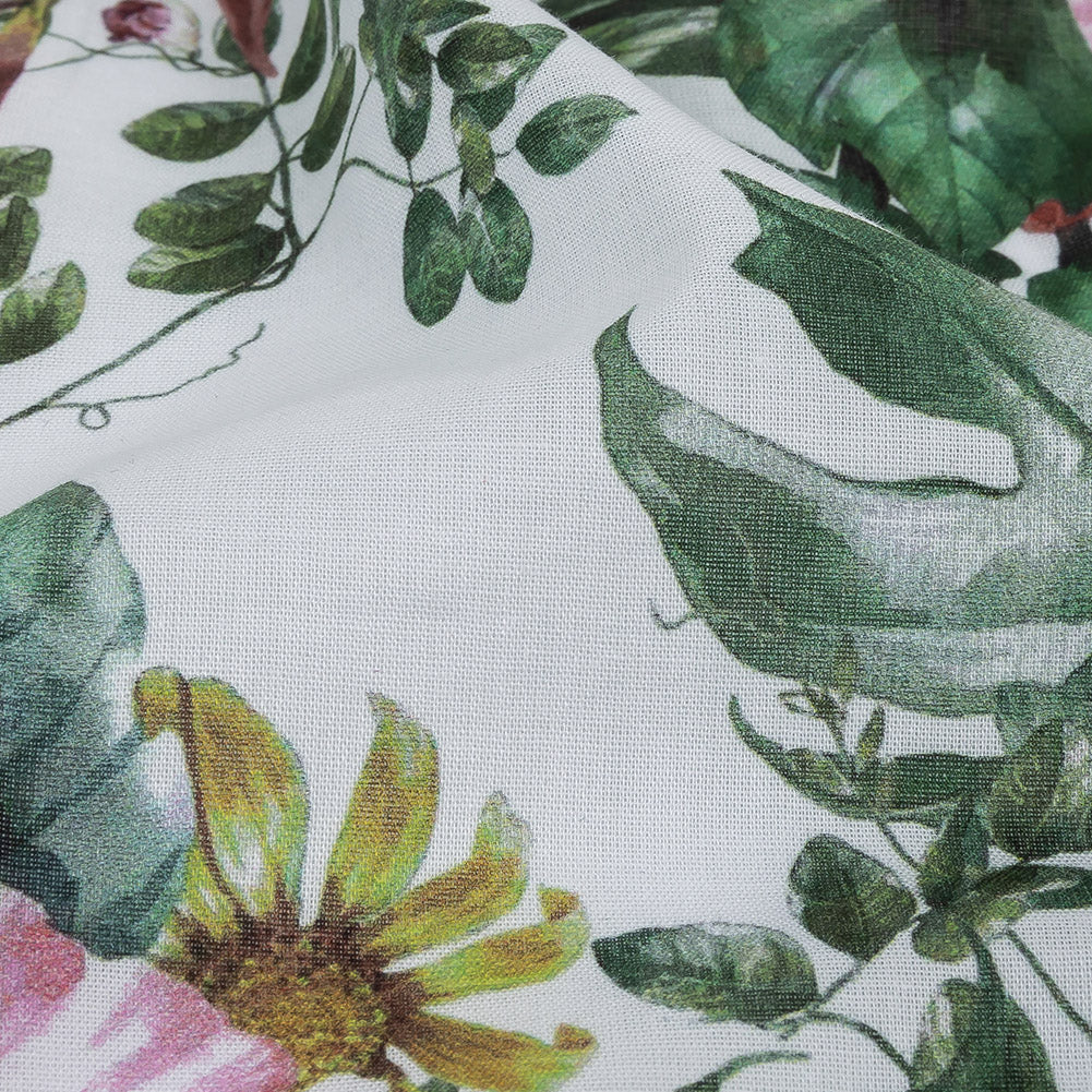 Mercerized Organic Egyptian Cotton Voile - Coral Florals and Foliage - Toulouse Collection - Detail