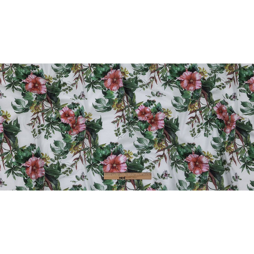 Mercerized Organic Egyptian Cotton Voile - Coral Florals and Foliage - Toulouse Collection - Full