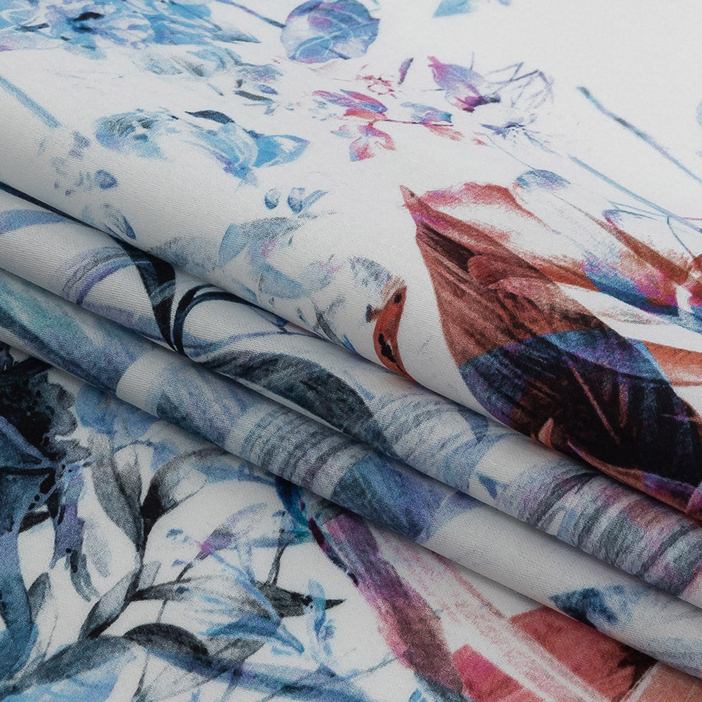 Mercerized Organic Egyptian Cotton Shirting - Blue and Salmon Rose Tropical Oasis - Ravello Collection - Folded