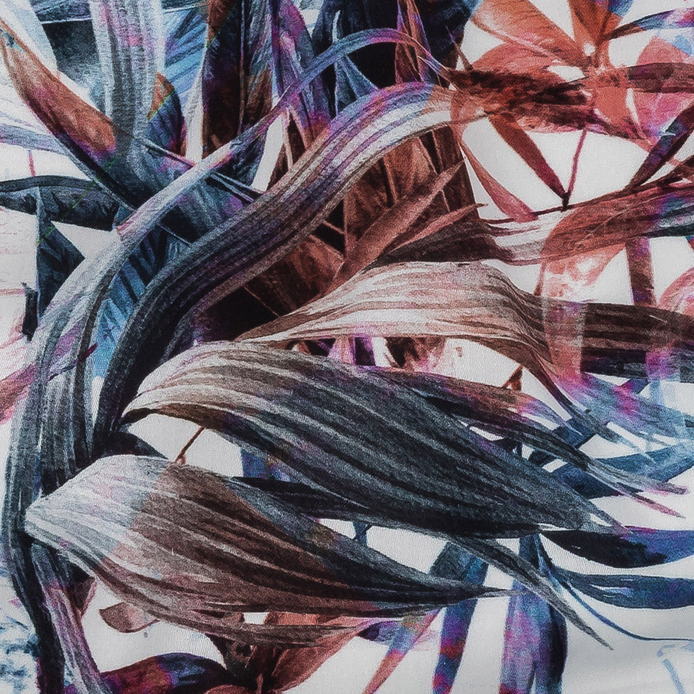 Mercerized Organic Egyptian Cotton Shirting - Blue and Salmon Rose Tropical Oasis - Ravello Collection - Detail