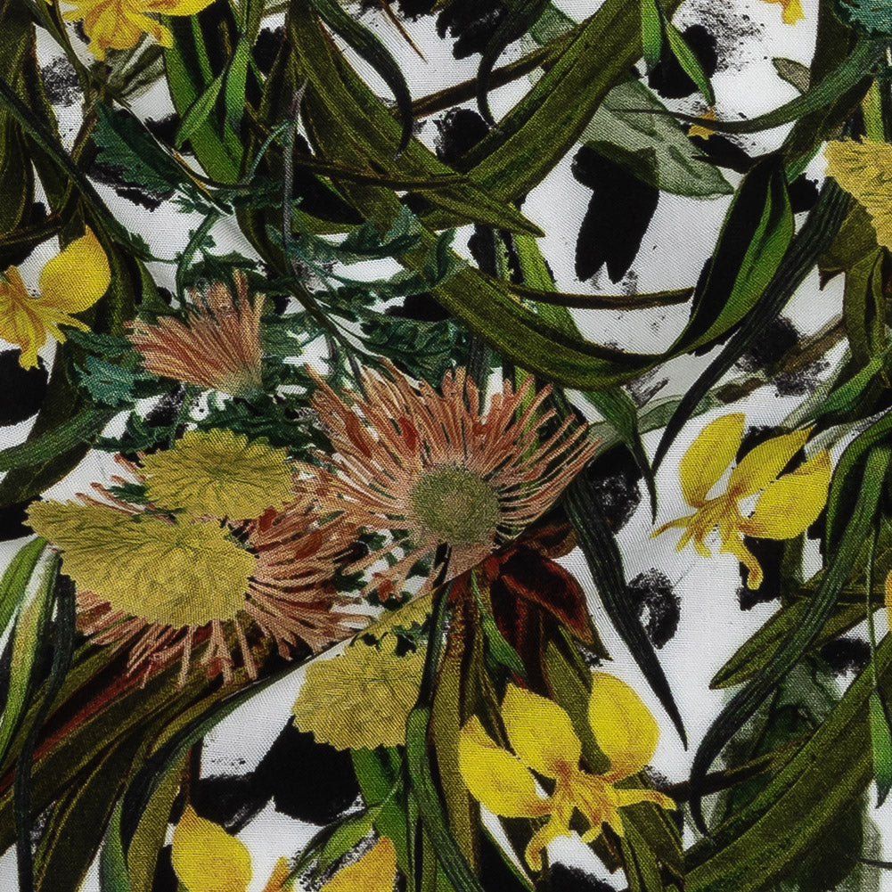 Organic Viscose Batiste - Spotted Iris and Chrysanthemums - Loreto Collection - Detail