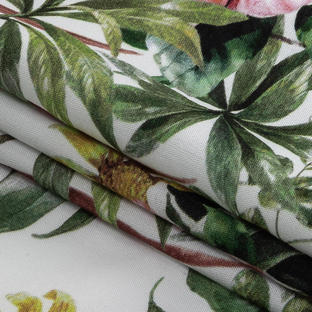 Organic Viscose Batiste - Coral Florals and Foliage - Loreto Collection - Folded