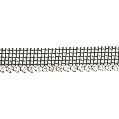 Vintage Crystal and Silver 1 Row Circular Rhinestones on Black Mesh Trimming - 0.5" Detail