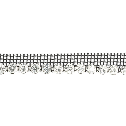 Vintage Crystal and Silver 1 Row Circular Rhinestones on Black Mesh Trimming - 0.75" Detail