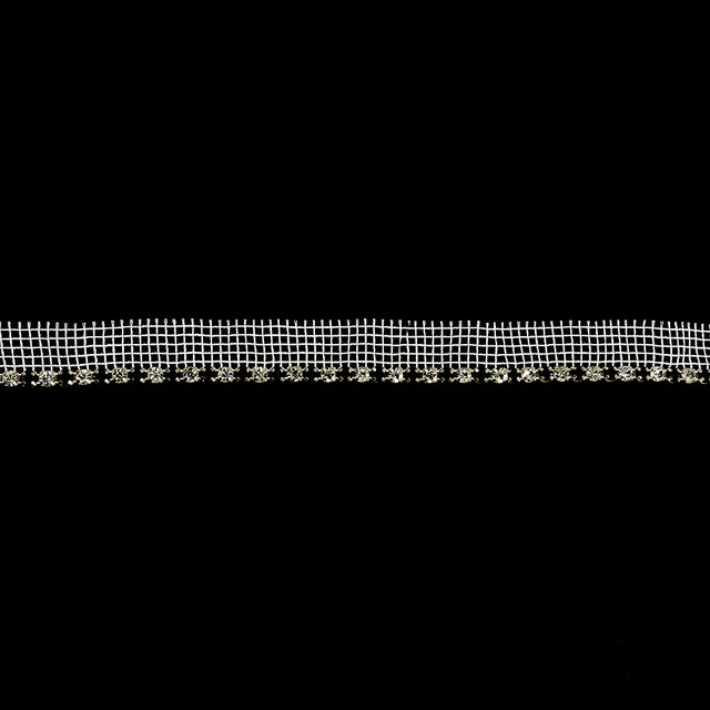 Vintage Crystal, Black and Silver 1 Row Circular Rhinestones on White Mesh Trimming - 0.75"